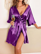 Ekouaer Womens Silk Ruffle Robe Short Satin Kimono Robe Half Sleeve Bathrobe Bridesmaid Wedding Party Dressing Gown