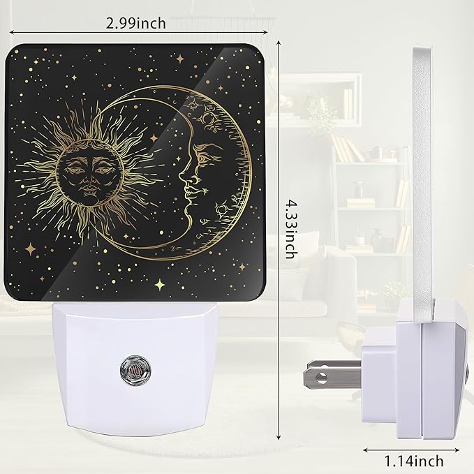 Witch Sun Moon Night Light, Zodiac Night Light Plug into Wall with Dusk to Dawn Sensor, LED Lamp Energy Saving Lights for Men Women Boys Girls,Lamp for Bedroom Bathroom Hallway