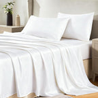 CozyLux Satin Sheets King Size Sheet Set - 4 Piece Silky King Sheets, Luxury White King Bed Set with Smooth and Soft Microfiber, Includes 1 Fitted Sheet, 1 Flat Sheet and 2 Pillowcases