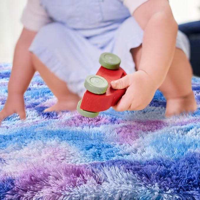 junovo 3x5 Washable Area Rug for Girls Bedroom, Purple Soft Non-Slip Fluffy Bedside Rugs, Shag Plush Memory Foam Carpet for Kids Room Baby Nursery Home Decor Aesthetic