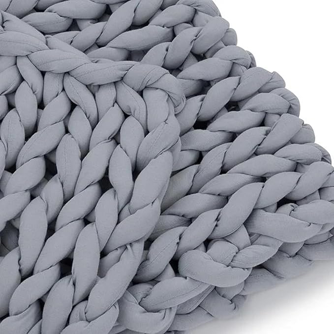 Nuzzie Original Knit Weighted Blanket- Breathable, Cooling, Hand Made Knit Throw Blanket for Sleep - Machine Washable, Stylish Design (Misty Grey, Queen | 22lbs | 60"x80")