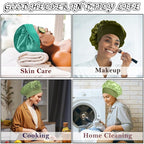 4Pcs Satin Bonnet Silk Bonnet, Hair Bonnet for Sleeping, Elastic Wide Band Silk Sleep Cap, Shower Cap Soft and Breathable (Green Series)