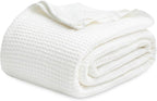 Bedsure Gentlesoft 100% Cotton Blanket King Size for Bed - Cooling Breathable and Soft for Spring Summer, Thick Cozy Waffle Weave Blanket Gifts for Women, White, 104x90 inches