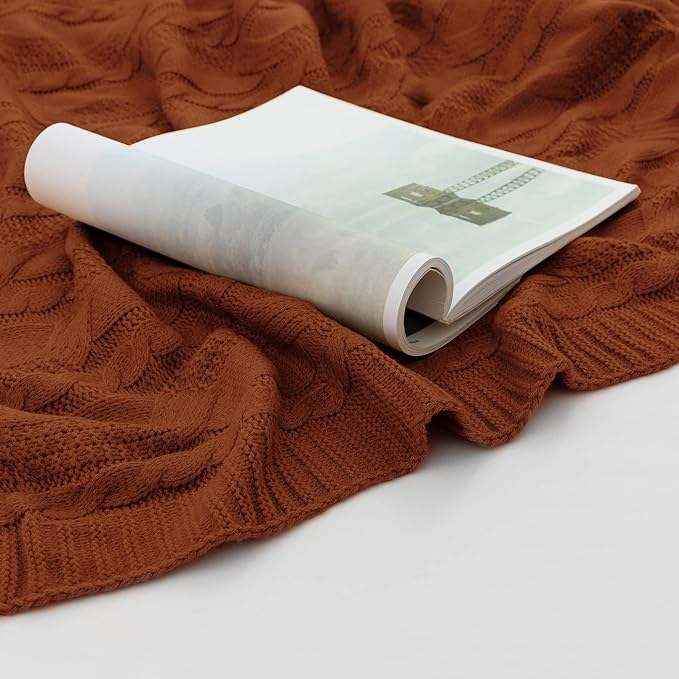 Aormenzy Dark Terracotta Knit Throw Blankets Oversized Cable Knit Decorative Throw Blanket Rust Soft Cozy Knitted Blanket for Sofa Couch Bed, 60" x 80"