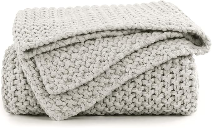 BEDELITE Chunky Cable Knit Throw Blanket for Couch,Super Soft Cozy Woven Blanket for Room Decor,50"x60", Light Grey
