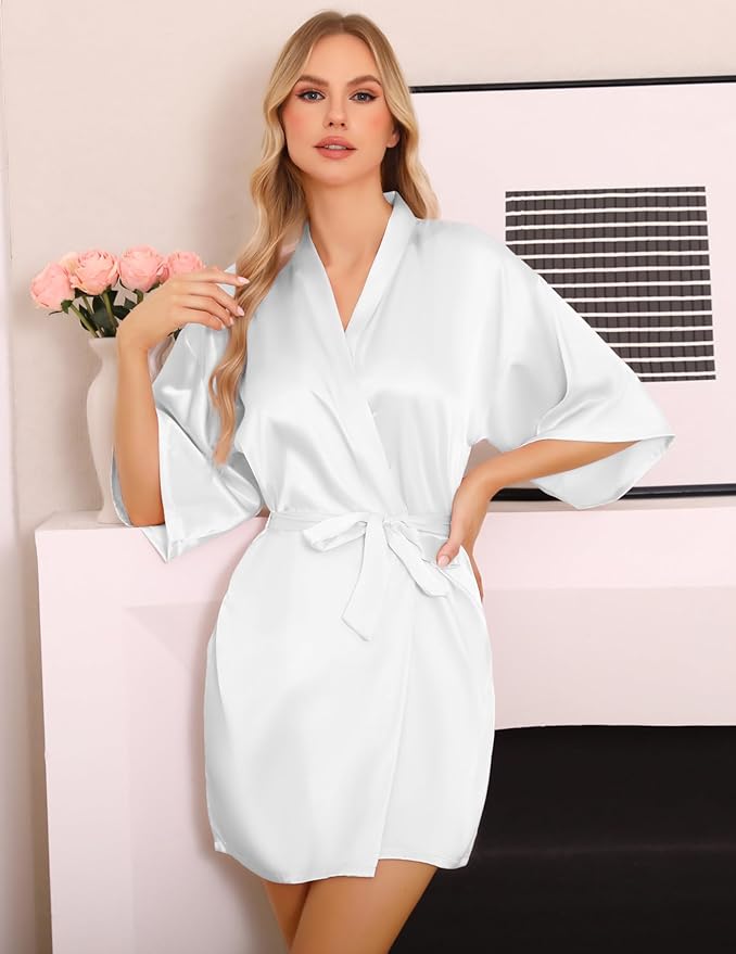 Lovasy Women's Satin Robes Silky Short Robe Lightweight Sleepwear Bride Bridesmaids Bathrobes Dressing Gowns Loungewear S-XXL