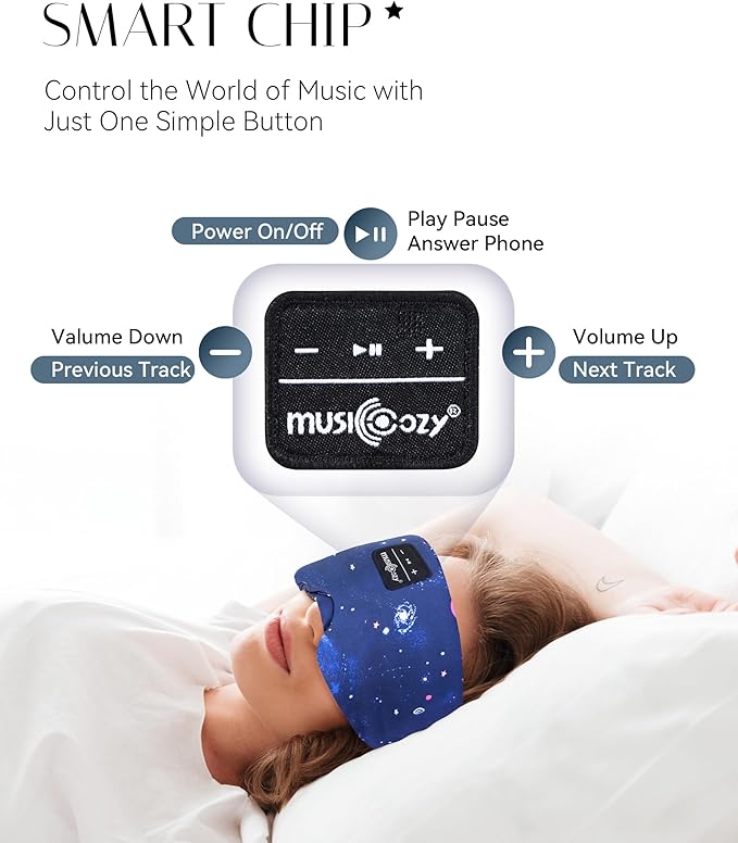 MUSICOZY Sleep Mask Headphones Bluetooth Sleep Masks with Headphones Eye Wireless Masks Bluetooth 5.4 with Adjustable Headband Total Blackout for All Night Sleep, Travel & Nap