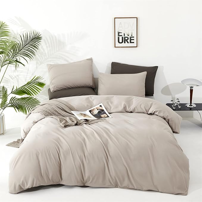 Cottonight Beige Comforter Set Queen Cream Khaki Bedding Comforter Full Oatmeal Solid Blanket Quilts Modern Soft Breathable Beige Taupe Color 3 Piece Bedding Set