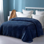 Exclusivo Mezcla Fleece King Size Blanket for Bed, 90x104 Inches Soft Cozy Jacquard Flannel Blankets, Lightweight Fuzzy Plush Warm for Women, Navy Blue