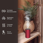 Waterless Essential Oil Diffuser, Battery Powered Mini Scent Air Machine, Aromatherapy Mist Diffuser for Home Room Car Office (Red Aluminum Alloy)