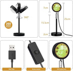 Sunset Lamp Projection Spotlight with Remote RGB 16 Colors for Influencer Video, 360 Degree Rotation Sunset Light Projector, Rainbow Projection Lamp LED Night Light for Bedroom, Party, Photography