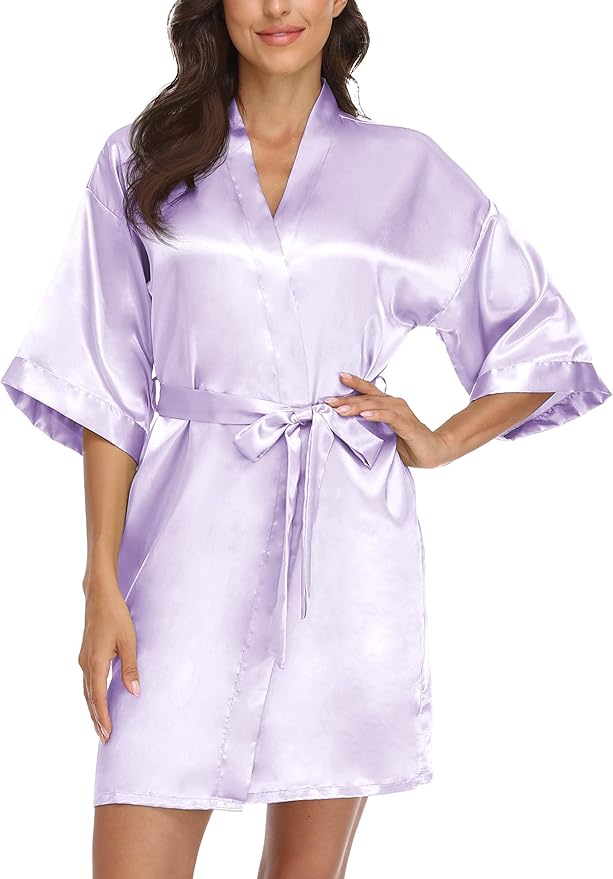 Giova Women's Satin Robe Bride & Bridesmaid Wedding Party Bathrobe Short Kimono Gown