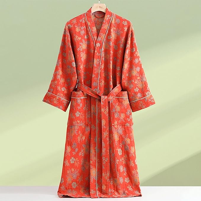 Womens Boho Floral Print Robe Lightweight Short Sleeve Bathrobe Soft Kimono Robes V-neck Loungewear with Pockets