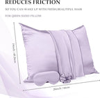2 Pack Satin Pillowcase with Hidden Zipper, Adjustable Satin Eye Mask for Sleeping and Satin Volume Scrunchie for Hair and Skin, Standard Size(Purple,Classic Style)