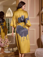 Kihnop Women's Floral Long Kimono Robe Long Satin Robe Long Silk Robe Ladies Kimonos Silky Bathrobe Cover Up, One Size