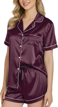 NY Threads Women's Silk Satin Pajamas Set Button Down Top and Shorts 2 Piece Sleepwear Loungewear Pjs Set