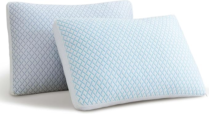 Alkyonos Shredded Memory Foam Cooling Soft Pillows Queen Size Set of 2, Adjustable Hypoallergenic Hotel Quality Pillow for Back, Side and Stomach Sleeper, Bamboo Viscose Cover, Oeko-TEX Certified