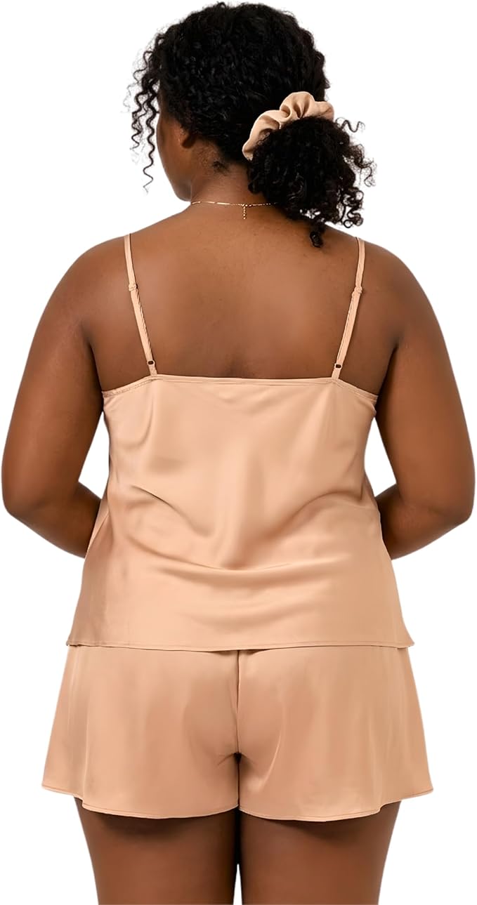 Women’s Satin Cami and Shorts Pajama Set – Silky Soft Lightweight Sleepwear with Adjustable Straps