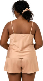 Women’s Satin Cami and Shorts Pajama Set – Silky Soft Lightweight Sleepwear with Adjustable Straps
