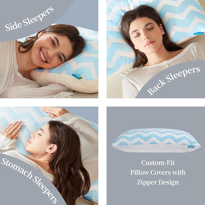 Dreamara Cooling Bed Pillows King Size – Adjustable Loft Shredded Memory Foam Pillows for Side, Back & Stomach Sleepers, Supportive & Breathable for Hot Sleepers (Blue)