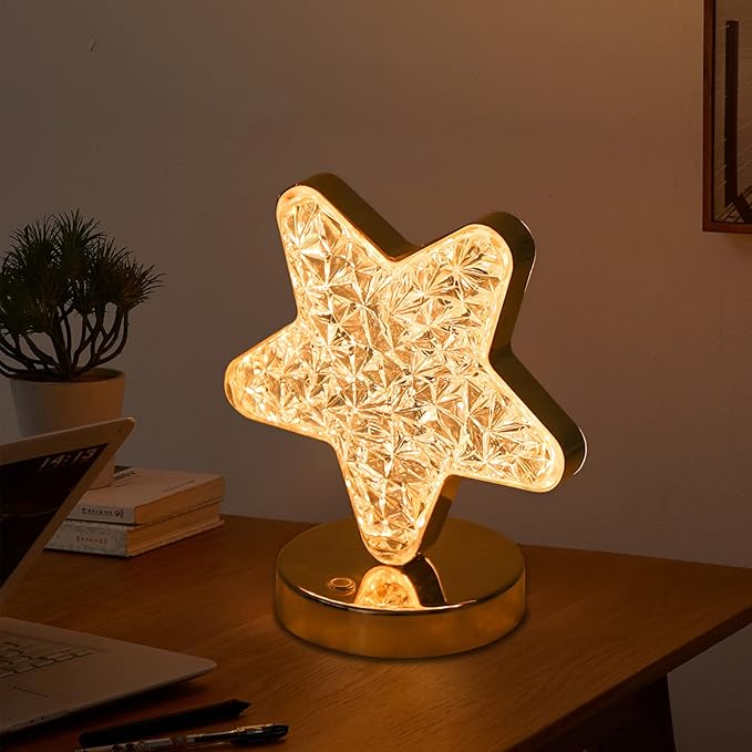 SupBri Star Lamp, Cute Night Light for Kids, Cordless Rechargeable Stepless Dimmable Touch Lamp with 3 Colors Modes for Living Room, Bedroom,Christmas Decorations