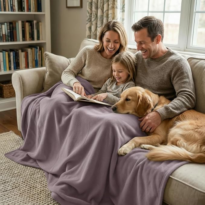 Fleece Blanket Full/Queen - 80x90 Inch Lightweight & Buttery-Soft Throw for Bed, Sofa, Camping | 300GSM Cloud-Touch Microfiber | Cozy Essentials for Travel & Movie Nights, (Fog Purple)