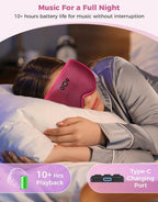 Sleep Mask with Bluetooth Headphones, Removable 3D Contoured Cup, Wireless Eye Mask for Sleep, Sleeping Headphones with Thin Stereo Speakers for Men, Women, Travel, Relaxation - Rose Red