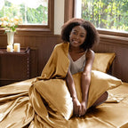 CozyLux Satin Sheets Full Size Sheets - 4 Piece Silky Full Size Bed Sheets, Luxury Gold Full Bed Set with Smooth and Soft Microfiber, Includes 1 Fitted Sheet, 1 Flat Sheet and 2 Pillowcases