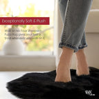 Silky Soft Faux Fur Rug, 2 ft. x 6 ft. Black Fluffy and Shaggy Sheepskin Area Carpet for Living Rooms, Bedroom, Kid's Room, or Nursery, Home Décor Accent, Machine Washable with Non-Slip Backing