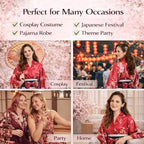 Kimonos for Women Japanese Style Satin Kimono Robe with Bow Belt Fan Hair Accessory and Tabi Socks