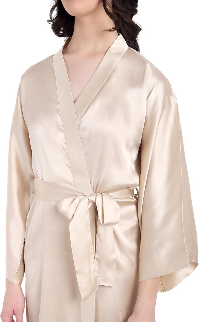 Silk Robes for Women Ankle Length Satin Kimono Robes with Belt Bridemaids Sleepwear Bachelorette Nightgown