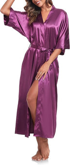 Womens Long Silky Robe Satin Kimono Robes Silk Bathrobe for Wedding Party Full Length Dressing Gown