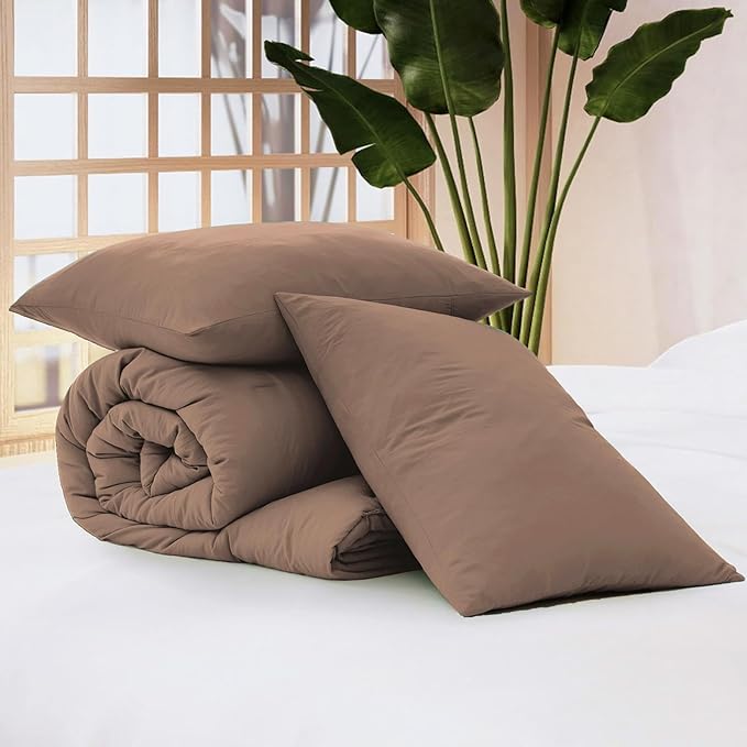 WRENSONGE Twin/Twin XL Comforter Set - 2 Pieces Brown Comforter Prewashed Soft Lightweight for All Seasons,Fluffy Down Alternative Twin XL Comforter with 1 Pillow Sham