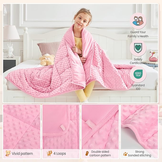 HOSUKKO Weighted Blanket - 2 lbs Pink Thciken Heavy Blanket - Small Size Breathable Blanket(19 * 21 inches, 2 lbs)