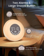 Glocusent Sunrise Alarm Clock for Kids & Heavy Sleepers, Wake Up Light with 14 White Noise Sounds, Dual Alarm Clock, Bluetooth Speaker, Bedside Night Light for Bedroom.
