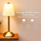 Liliful 1 Pcs Cordless Table Lamp Rechargeable Touch LED Small Gold Portable Battery Operated USB-c Desk Lamp 3 Color Dimmable for Bedroom Living Room Dining (Gold,Beige Cloth Style)