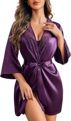 Avidlove Women's Kimono Robe Short Satin Pure Short Silky Robes