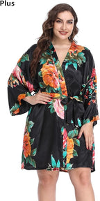 MissNina Women's Floral Satin Kimono Robes Short Silky Bridesmaid Robes Sleepwear