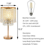 Crystal Table Lamps Set of 2, Gold Lamps for nightstand with 2 USB Charging Ports, 3-Way Touch Dimmable Crystal Desk Lamp, Gold Bedside Lamp with Elegant Shade for Bedroom, Living Room