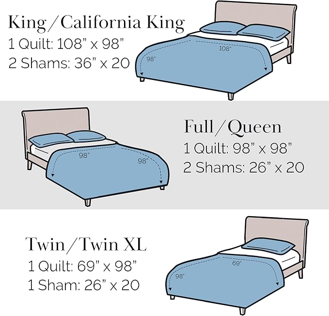 Southshore Fine Living, Inc. Oversized Bedspread Full Size, Printed Quilt Queen Size Bedding Set, Botanical and Lightweight Coverlet, Floral Bed Set, All Season Full/Queen Quilts, Reversible Grey