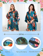 EPLAZA Silk Robes for Women Satin Robe Short Sexy Print Flower Kimono Loungewear Wedding Bridal Party