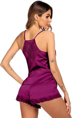 Ekouaer Satin Pajamas Women Lace Sleepwear Lingerie Cami Shorts Set Nightwear XS-XXL