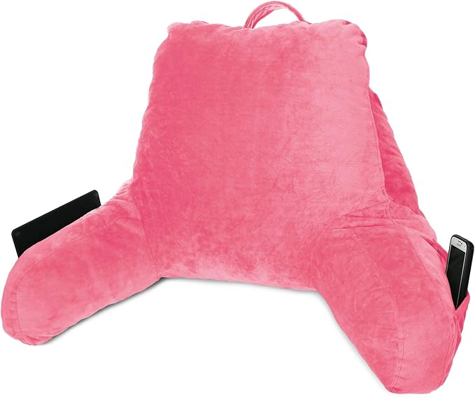 Clara Clark Reading Pillow for Kids & Teens with Shredded Memory Foam, Backrest Pillows for Reading, Watching, and Gaming, Use on The Couch, Bed, or Floor, Adjustable Support Washable Cover Light Pink