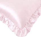 Blush Pink Satin Ruffled Pillow Cases for Hair and Skin,Blush Pink Silk Pillowcases Standard Set of 2 with Envelope Closure Princess Room Decoration