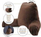 Clara Clark Reading Pillow with Shredded Memory Foam Includes 2 Neck and Lumber Support Pillows, Designed for Sitting Up in Bed and Couch, Back and Arms Adjustable Support for Adults, Chocolate Brown