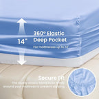 Love's cabin Satin Queen Sheets Set - 4 Piece Sky Blue Silky Bed Sheets with Deep Pocket, Luxury Silk Feel Satin Queen Size Sheet Set (1 Flat Sheet,1 Fitted Sheet,2 Pillow Cases)