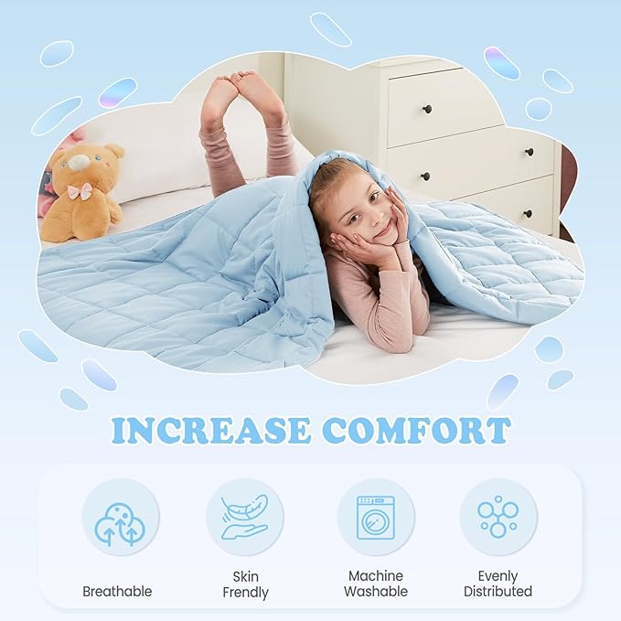 HOSUKKO Weighted Blanket - 3 lbs Lightblue Heavy Blanket - Breathable Blanket(20 * 30 inches, 3 lbs)