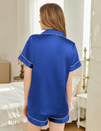 Silk Pajamas for Women Short Sleeve Sleepwear Soft Button Down Loungewear 2 Piece Satin Pjs Shorts Set S-XXL