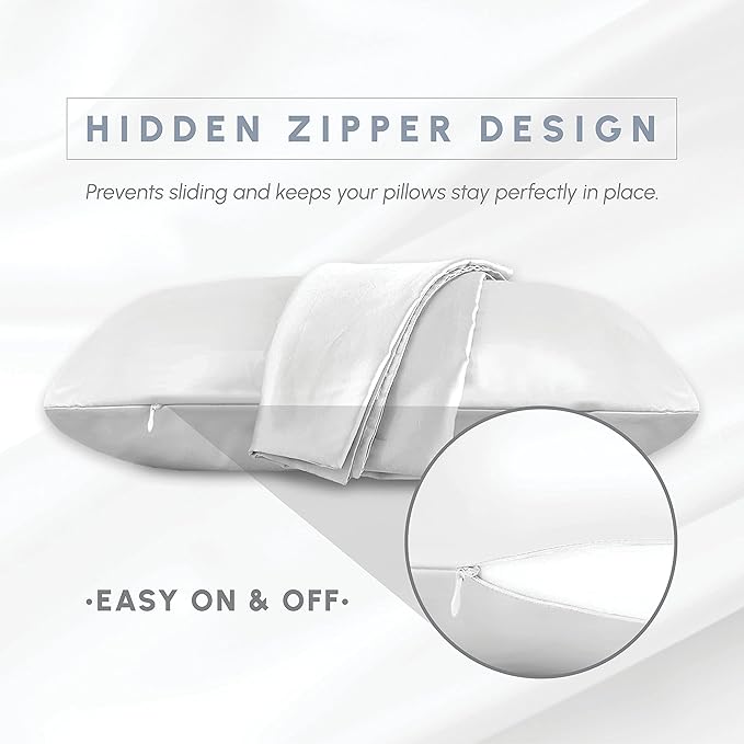 Elegant Comfort 6-Pack White Standard/Queen Viscose Satin Pillowcase Set with Hidden Zipper Closure, 20" x 30"