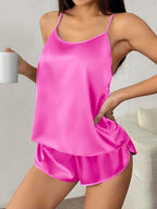 Ekouaer Silk Pajamas Set for Women Satin Backless Lingerie Pjs Cami Top and Shorts Nightwear